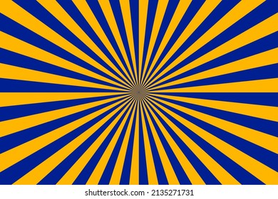 Blue yellow burst background. Rays background in retro style. Vector.	