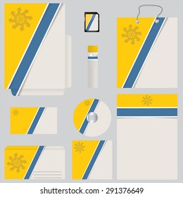 Blue yellow business vector set with striped design