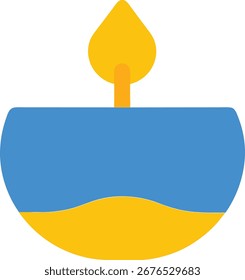 Vela amarilla azul con luz de llama