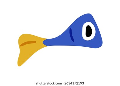 Blue Yellow Cartoon Fish Illustration — simple side view of a cute stylized fish with blue body and yellow tail, flat design, isolated on white background.