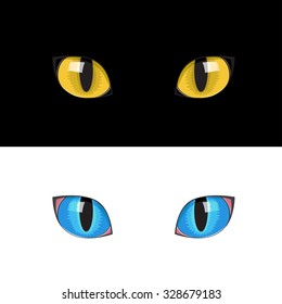 The blue and yellow cat eyes on the black and white background