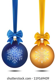 blue and yellow Christmas balls