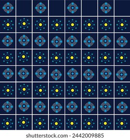 Blau und Gelb Kreise und Punkte Nahtloses Muster
