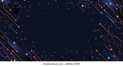 Blue and yellow circuit digital background. Vector illustration.
