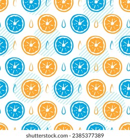 Blue Yellow Citrus Fusion Delight Vector Pattern can be use for background and apparel design