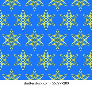 blue, yellow color decorative floral ornament. modern pattern. seamless vector illustration. for interior design, textile, wallpaper
