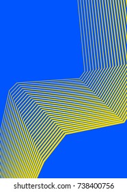 Blue yellow color. Linear background. Design elements. Curved sharp corners many streak created using Blend Tool. Poligonal lines. Guilloche. Vector illustration EPS 10. Creative band art.