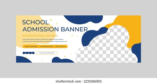 blue and yellow color school admission 2023 banner for your school