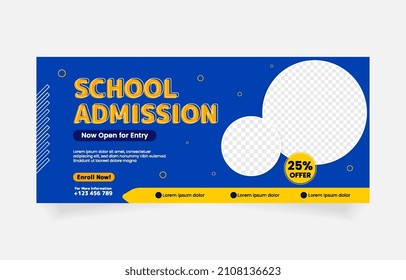 blue yellow color template banner School admission design for junior and senior high school