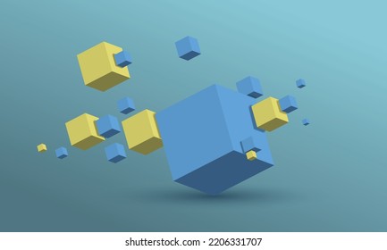 Blue and yellow colors cubes in perspective. Vector like 3d illustration. Ukraine flag colors.