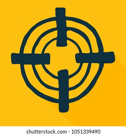 Blue and Yellow Colors Flat Line Icon, Sign, Symbol Target Goal Game Focus Accuracy Strategy. Graphic Design Concept, Element, Vector, Illustration EPS 10