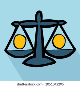 Blue and Yellow Colors Flat Line Icon, Sign, Symbol Weigh Scale with Coin Justice, Measure, Business, Market Outline. Graphic Design Concept, Element, Vector, Illustration EPS 10