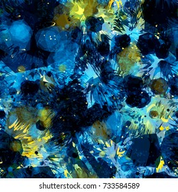 Blue and yellow colors.Dark seamless texture with shiny elements. Abstract vector background for web page, banners, fabric, home decor, wrapping