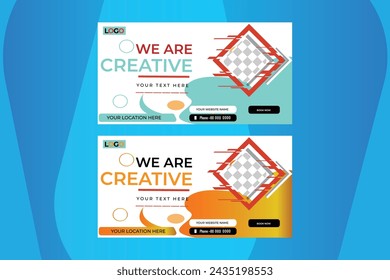Blue and yellow cover photo design With modern shaped photo and abstract background. Creative concept folded flyer or Banner.