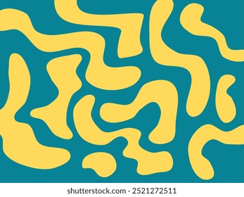 Padrão de vaca azul e amarelo. Padrão ondulado curvo. Blob irregular. Conjunto de líquido. Sob o tema de água mancha de tinta espalhado. Aqua camo abstrato. 
