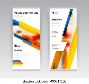 Blue and yellow Creative Abstract Shapes Business or social Roll Up Banner Stand brochure flyer flat Graphic design template with new trend concept. Cover presentation. Corporate. Layout. EPS