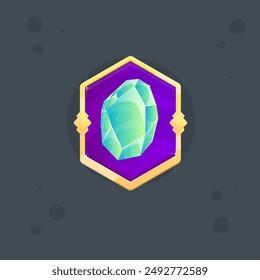 Icono Esotérico Mágico De La Gema Del Cristal Amarillo Azul En El Diseño De Vector Aislado Del Marco Morado Dorado Del Hexágono