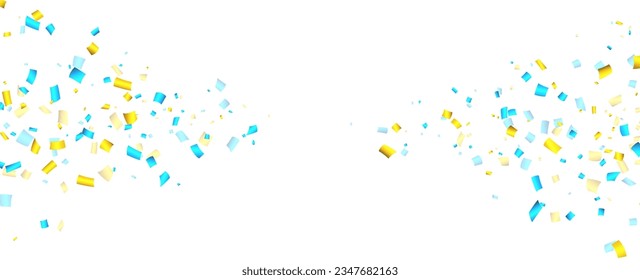 Blue and yellow cut out ribbon confetti background. Design element for web, cards, flyers, invitations. Vector illustration.