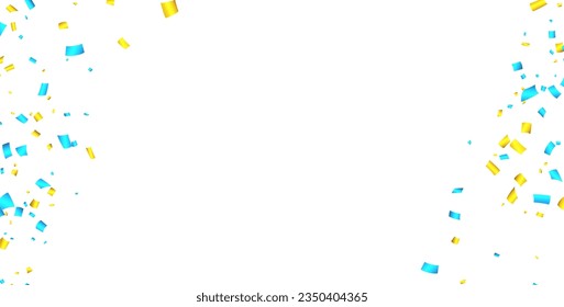 Blue and yellow cut out ribbon confetti frame with space for text. Design element for web, cards, flyers, invitations. Vector illustration.