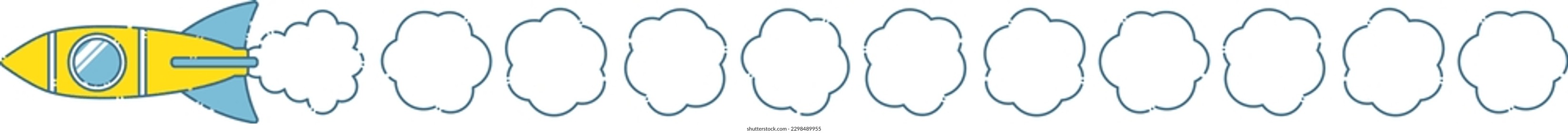 Blaue und gelbe süße Rakete, Flugkörper-Illustration und Injektionsrahmen