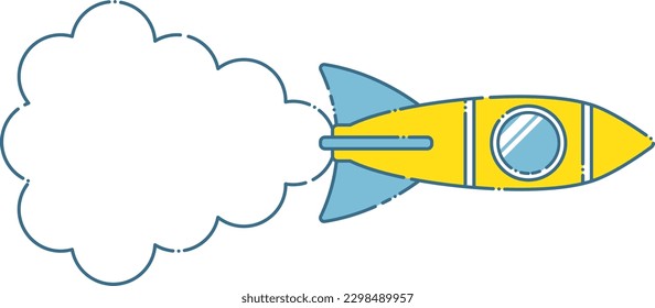 Blue and yellow cute rocket, missile illustration and injection frame