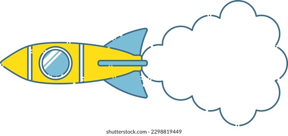Blue and yellow cute rocket, missile illustration and injection frame