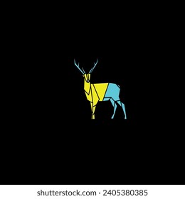 blue and yellow deer in front of the background