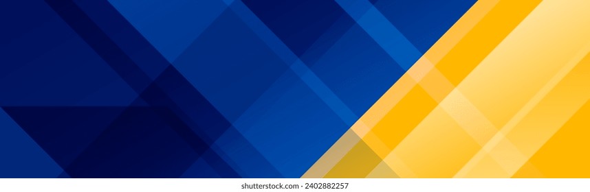 Blaue und gelbe diagonale Linie Fußzeile Design. Abstrakter horizontaler Sporthintergrund. Wide Marine sporty Banner Vorlage für Präsentation, Fußzeile, Header, Poster. Geometrisches Hintergrundbild mit Farbverlauf-Geometrie. Vektorgrafik