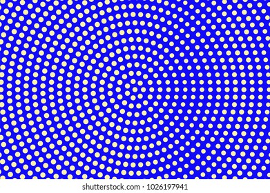 Blue yellow dotted halftone. Oversized radial dotted pattern. Half tone vector background. Artificial texture. Yellow ink dot on blue backdrop. Modern pop art design template. Halftone texture