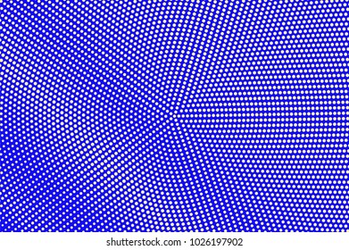 Blue yellow dotted halftone. Shiny radial dotted gradient. Half tone vector background. Artificial texture. Yellow ink dot on blue backdrop. Modern pop art design template. Halftone texture