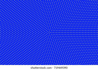Blue and yellow dotted halftone vector background. Polka dot micro halftone pattern. Retro style halftone banner template. Bright vintage dotted pattern. Abstract dotted backdrop. Pop art design