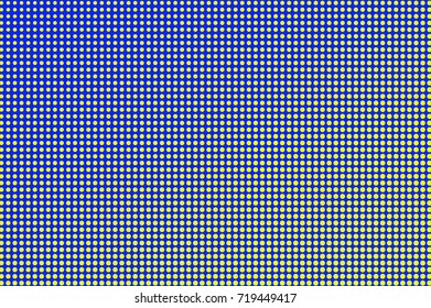 Blue and yellow dotted halftone vector background. Polka dot halftone gradient. Retro style halftone banner template. Bright vintage dotted pattern. Abstract dotted backdrop. Pop art design