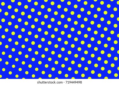 Blue and yellow dotted halftone vector background. Big polka dot halftone pattern. Retro style halftone banner template. Bright vintage dotted pattern. Abstract dotted backdrop. Pop art design