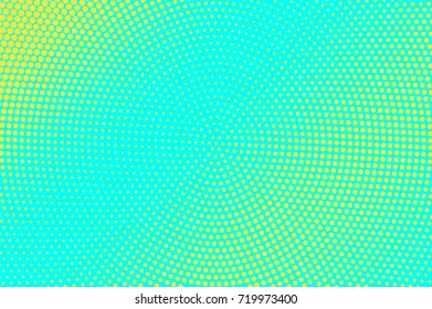 Blue and yellow dotted halftone vector background. Diagonal gradient halftone pattern. Retro style halftone banner template. Vibrant neon dotted pattern. Abstract dotted backdrop. Pop art design