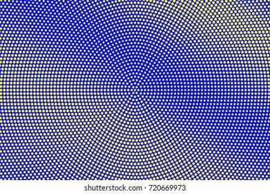 Blue and yellow dotted halftone vector background. Round gradient halftone pattern. Retro style halftone banner template. Aqua green dotted pattern. Abstract dotted backdrop. Pop art surface image