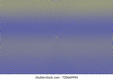 Blue and yellow dotted halftone vector background. Round gradient halftone pattern. Retro style halftone banner template. Aqua green dotted pattern. Abstract dotted backdrop. Pop art surface decor