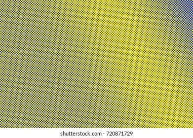 Blue and yellow dotted halftone vector background. Round gradient halftone pattern. Retro style halftone banner template. Aqua green dotted pattern. Abstract dotted backdrop. Pop art surface water