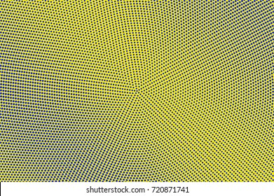 Blue and yellow dotted halftone vector background. Round gradient halftone pattern. Retro style halftone banner template. Aqua green dotted pattern. Abstract dotted backdrop. Pop art surface water