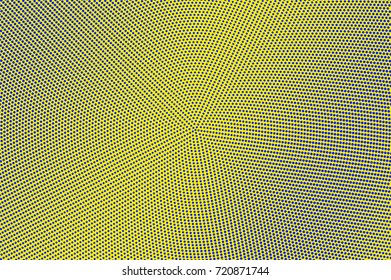 Blue and yellow dotted halftone vector background. Round gradient halftone pattern. Retro style halftone banner template. Aqua green dotted pattern. Abstract dotted backdrop. Pop art surface water