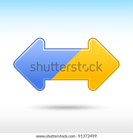 Blue and yellow double arrow internet icon. Web button with drop gray shadow on white background. This vector illustration saved in 8 eps