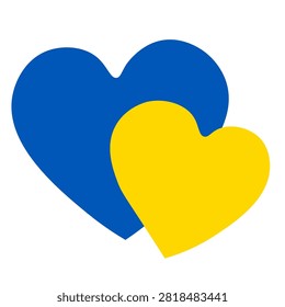 Синие и желтые двойные сердечки, изолированные на прозрачном фоне. Украина флаг цвета любовь. Простая векторная иллюстрация, символизирующая любовь и поддержку