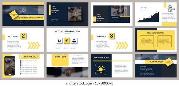 Blue and Yellow elements on a white background. This template is the best as a business presentation, used in marketing and advertising, the annual report, flyer and banner