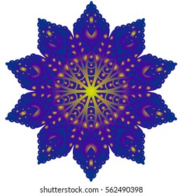 Blue and yellow EPS10 vector texture, boho decorative ornament. Mandala pattern, floral folk background, bohemian sun symbol
