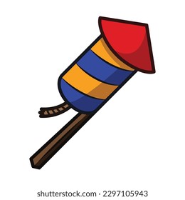 Blue and Yellow Fire Cracker. New Year Icon Vector Illustration