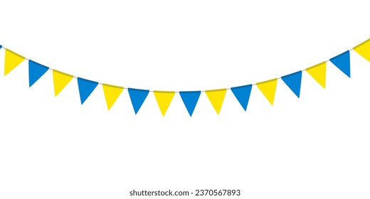 Patria azul y amarilla. Cadena de peniques triangulares. Pendientes de fiesta, decoración de ventanas o paredes. Banderas de celebración de la decoración. Ilustración del vector  