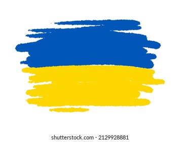 Blue and yellow flag of Ukraine, brush texture. Independent European country. Vector hand drawn illustration