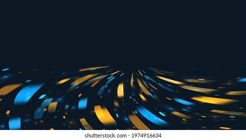 Blue And Yellow Flares Of Light Forming Abstract Composition Of Blurred Particles Moving On High Speed, Star Track Path