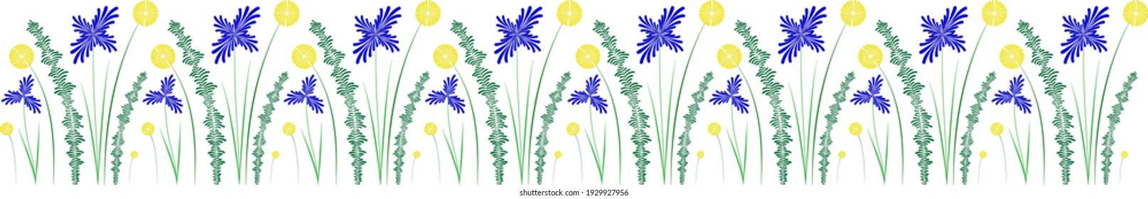 flores amarillas azules, composición, vector