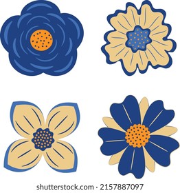 Blue and yellow flowers set. Vector illustration. 