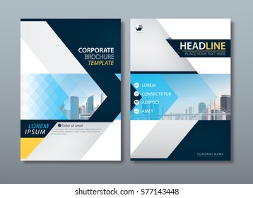 Blue yellow flyer design template vector, Leaflet cover presentation background, book cover templates, layout in A4 size.